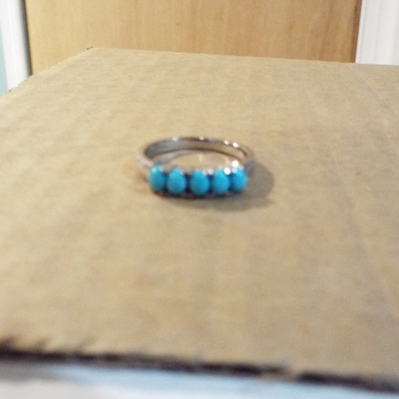 Sleeping Beauty Turquoise 5 Stone Ring in Stainless Steel 0.85 ctw - Picture 1 of 2